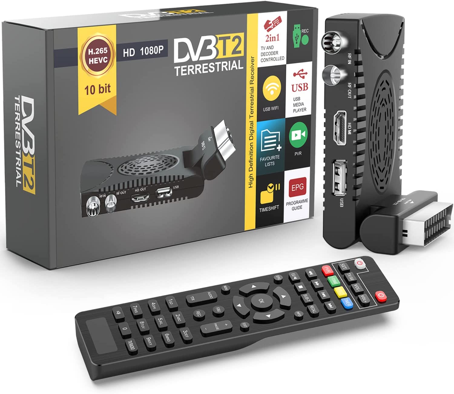 Decoder DVB-T2 HD 1080P Ricevitore Digitale Terrestre HDMI H265 HEVC Main 10 Bit
