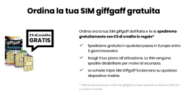 Sim Giffgaff gratis con £5 di credito con tanto di spedizione gratuita